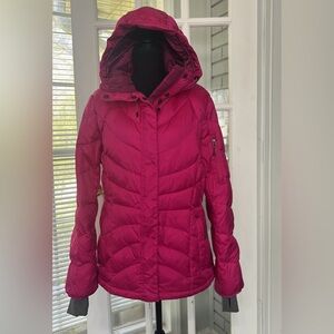 Lands' End Hooded Down Puffer Fulls Zipper Jacket Girls/Women M Hot Pink Magenta